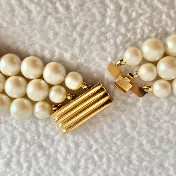 3-Strand Faux Pearl Necklace with Gold Tone Accents - Picture 4 of 6